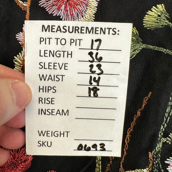 Black Midi Sheer Sleeve Embroidered Floral Knee Length Dress Womens Size Small - Picture 14 of 14